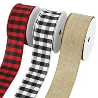 6 3cm x 10yards wired check plaid burlap ribbon for christmas wedding party decoration gift packing ribbon diy handmade crafts