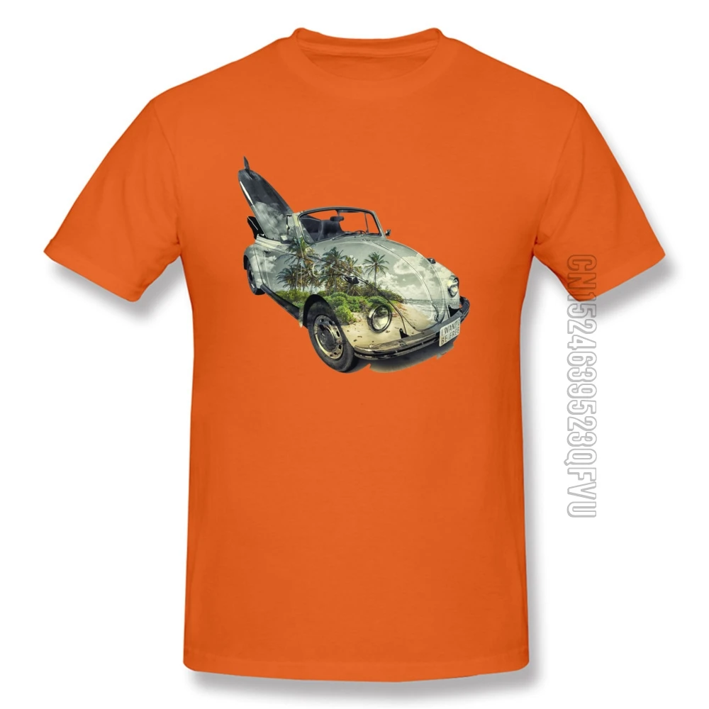 Гавайский Серфер пляж автомобиль Стайлинг крутые футболки мужские оранжевые