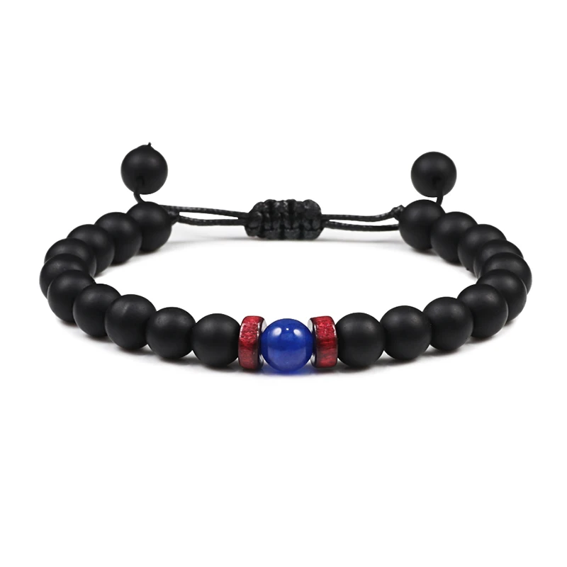 Винтажный матовый черный мужской браслет из натурального камня плетеные