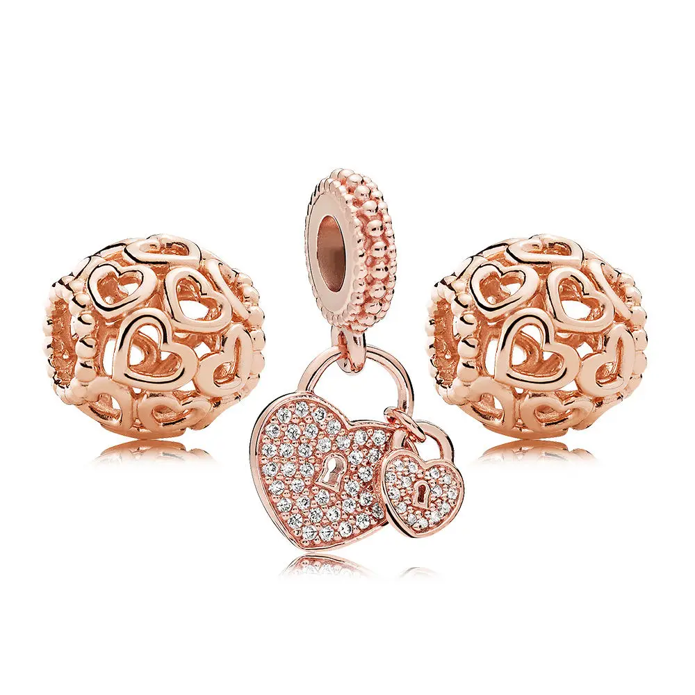 

NEW CPPO 100% 925 Sterling Silver Rose Open Your Heart Charm Pack Beads fit charms original Bracelets jewelry A Set