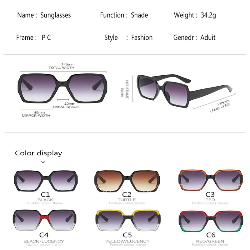 Oversized Sunglasses for Women Brand Designer Retro Sun glasses Red Green Shades Eyewear sunglasses woman | Аксессуары для одежды