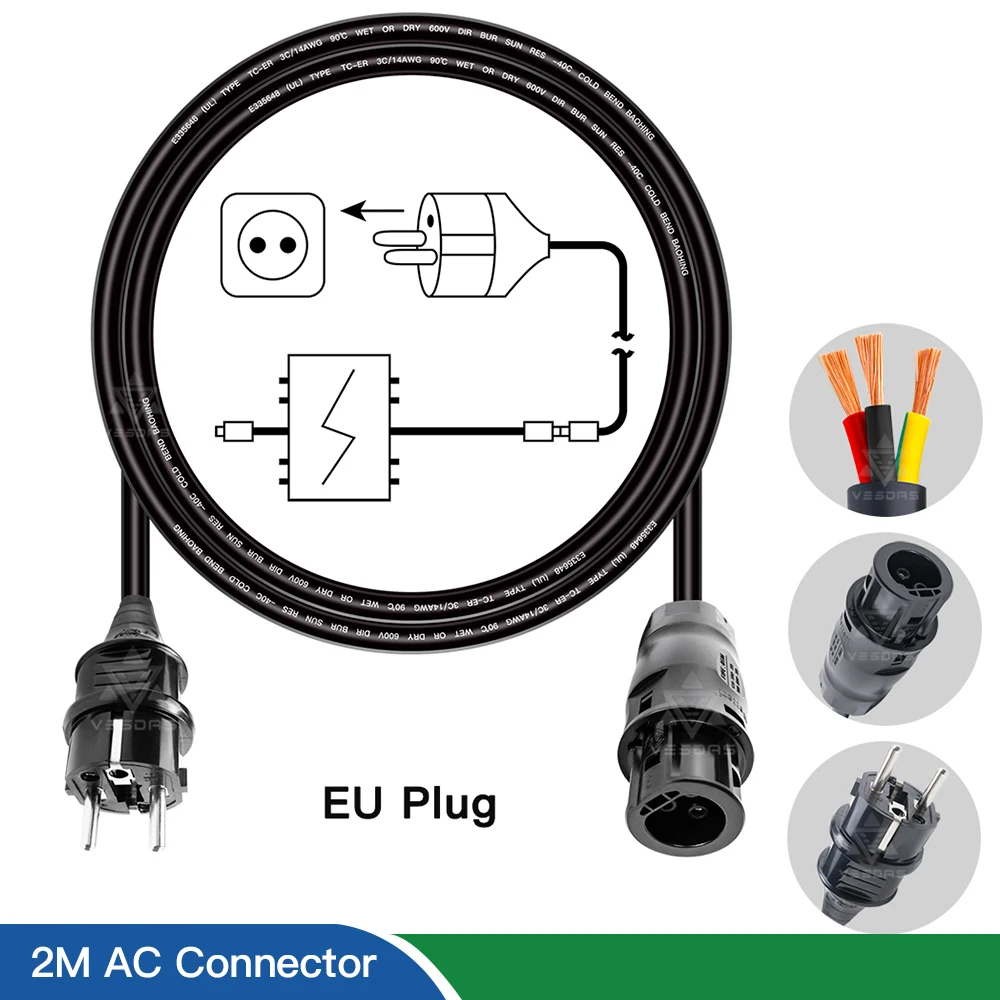 Acessórios com ul Certificação para Deye Plugue Fêmea Conector Tuv 2000w g3 Solar Micro Inversor 2m ue ac