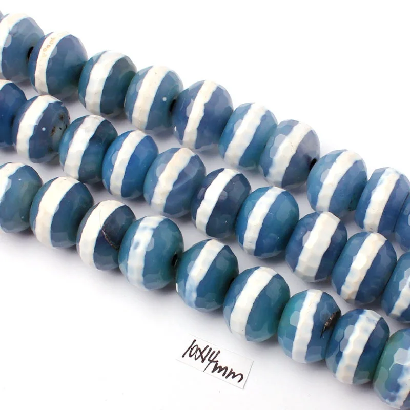 

Natural Blue Agates Stone Loose Beads High Quality 10x14mm Faceted Spacer Shape Gem Necklace Bracelet Jewelry Accessories w3325