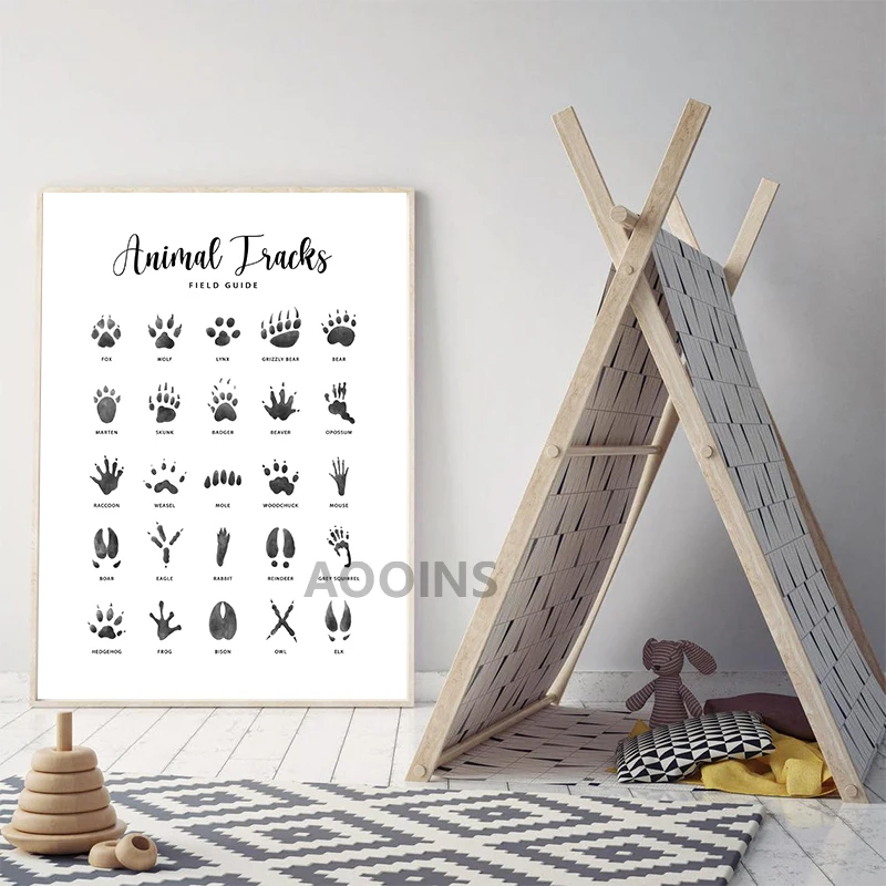 Настенная картина с изображением лесных животных и треков|Рисование