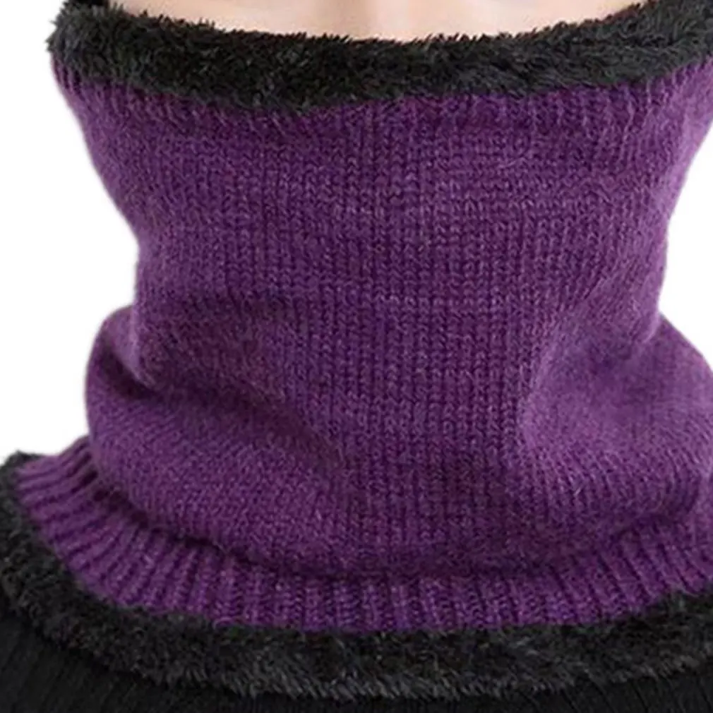 

Neck Warmer Knitted Hat Scarf Set Fur Wool Lining Thick Warm Knit Beanies Winter Windproof Hat For men women Cap Skullies Bonnet