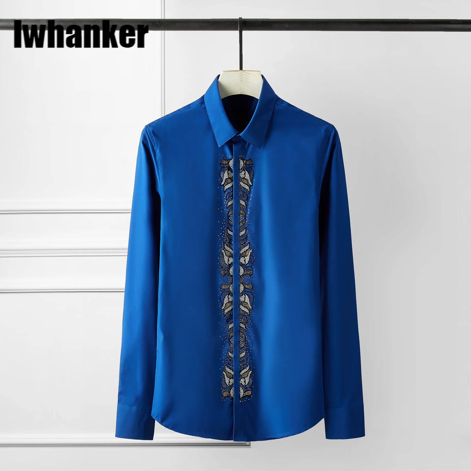 

Мужская хлопковая рубашка с длинным рукавом, с бриллиантами