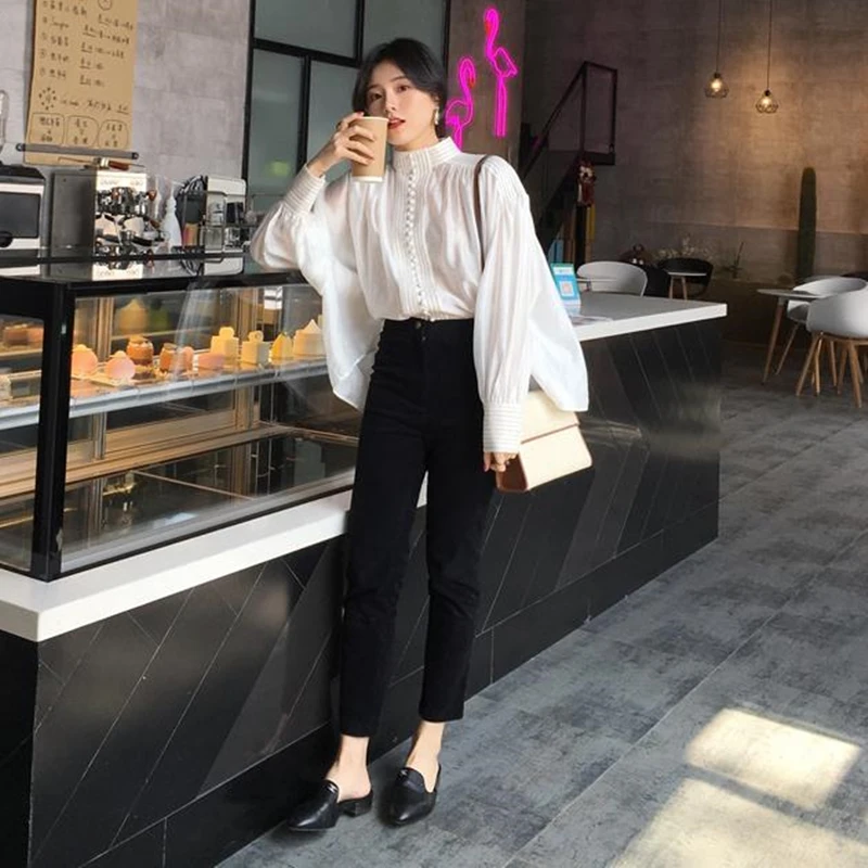 Повседневные Узкие хлопковые брюки с высокой талией для женщин 2019 однотонные