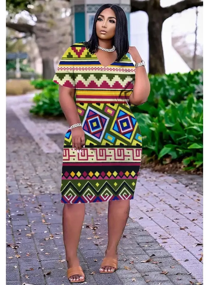 Новые женские летние платья в стиле бохо с V-образным вырезом женская одежда 3D