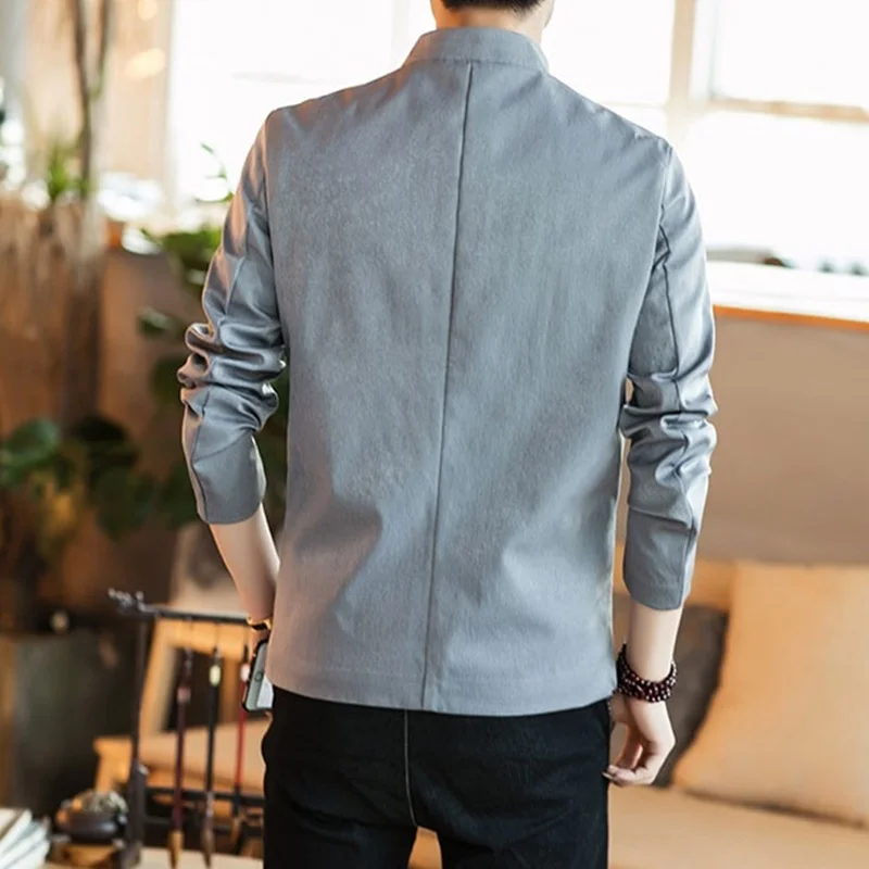 

Vintage Men Jacket Dragon Embroidered Bomber Jacket Ethnic Style Coats Button Mandarin Collar Mens Spring Men Jacket 2020 KK3381