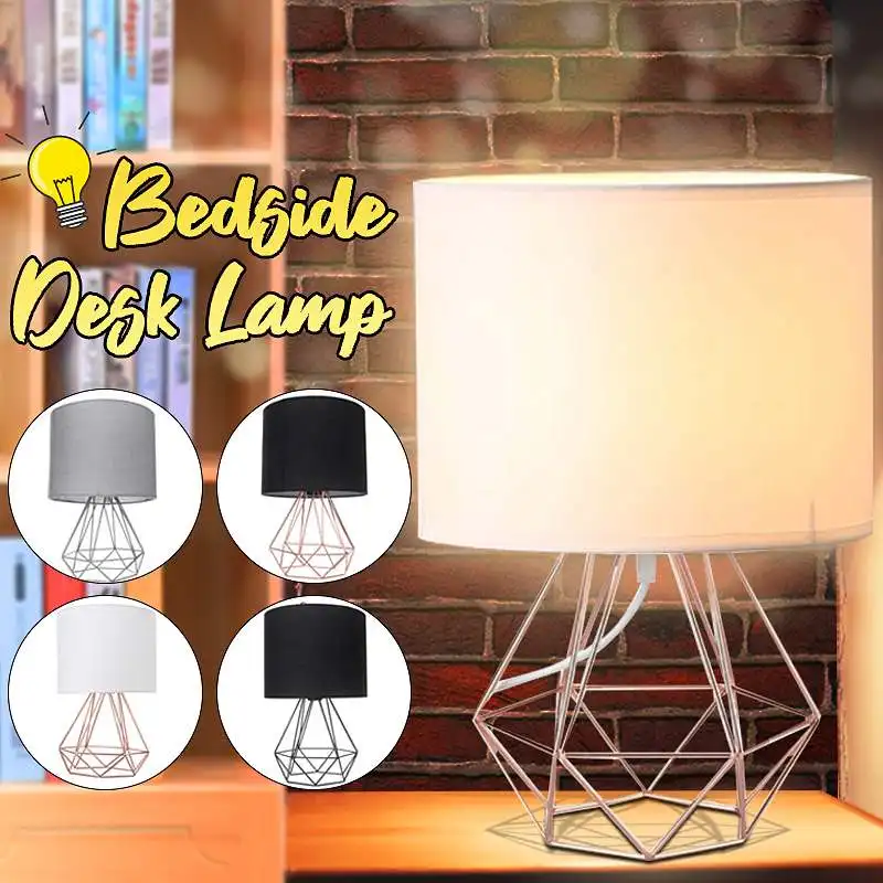 

E27 Geometric Table Lamps Decorative Retro Drum Shade Light Bedside Home Lighting for Bedroom Living Room Office Lamp US Plug