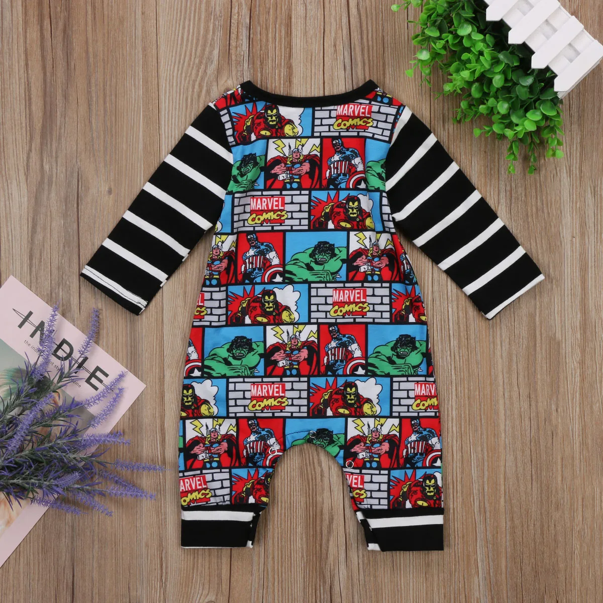 

Infant Nerborn Baby Boys Summer Bodysuits Cartoon Print Long Sleeve O-Neck Pocket Outfit 0-24M