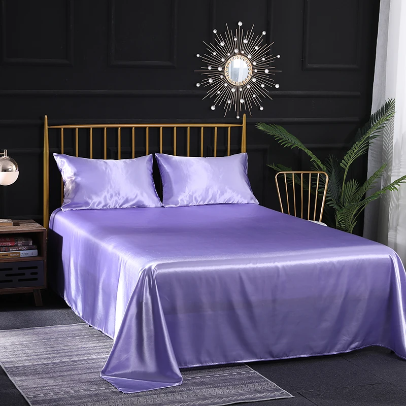 Шелковистый атласный комплект постельного белья простыня Наволочка на матрас