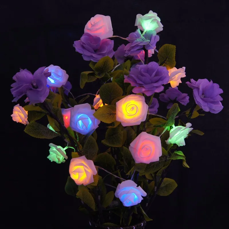 

2M battery LED artificial rose flower holiday rope lights for wedding Valentine party decoration garland lover gift garden lamp