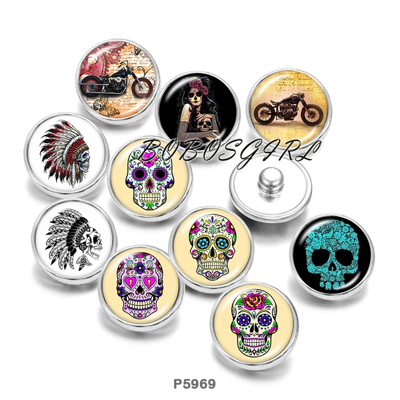 

Punk Skull Girls 12mm18mm 20mm Snap button jewelry DIY Bracelet Round photo glass cabochons P6140