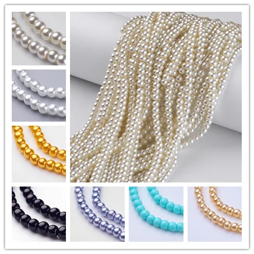 

20 Strand 4mm Round Pearlized Glass Pearl Beads Strands for Jewelry Making DIY Bracelet Necklace,Hole:1mm, about 216pcs/Strand