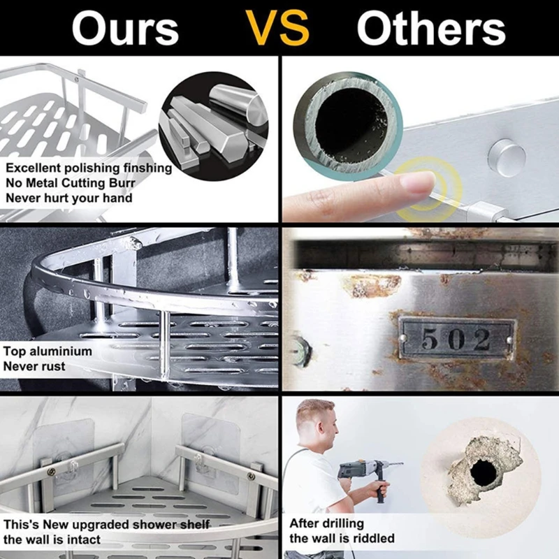 

Shower Caddy Corner Shelf 2 Tiers Shower Organizer Punch Free Wall Mounted Aluminum Adhesive Shower Shelf Storage Rack