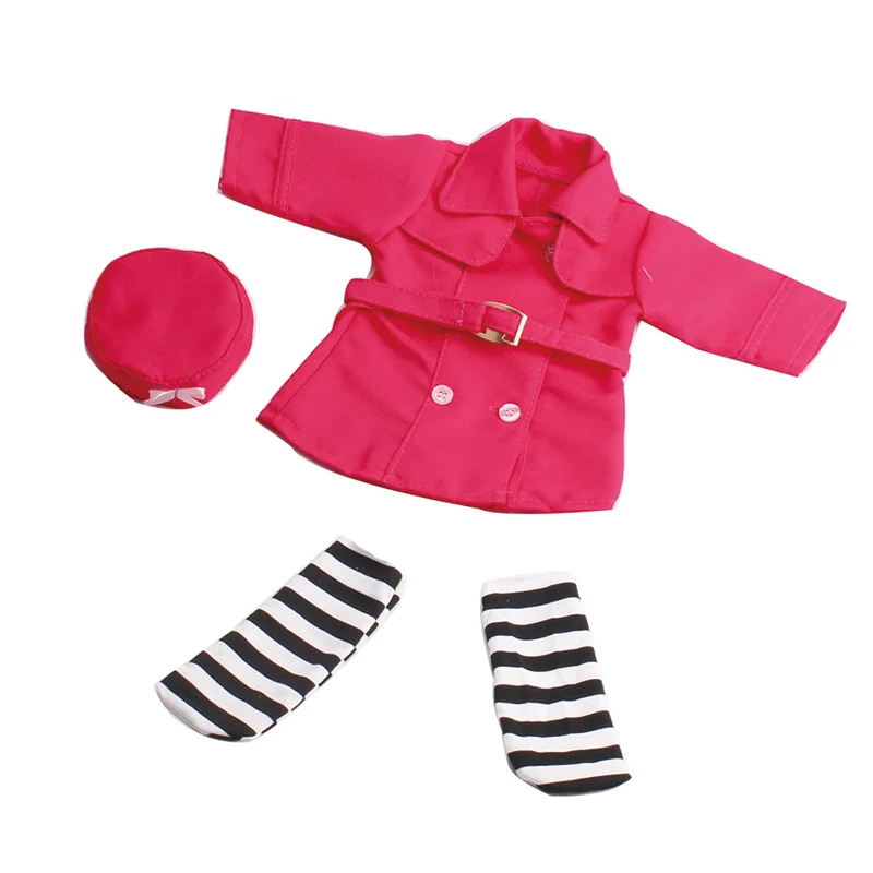 

3Pcs/Set Rose Red Nurse Overalls Hat Striped Leggings Fit 43cm Baby New Born,42cm Nenuco,18inch Girl Doll Clothes Accessories