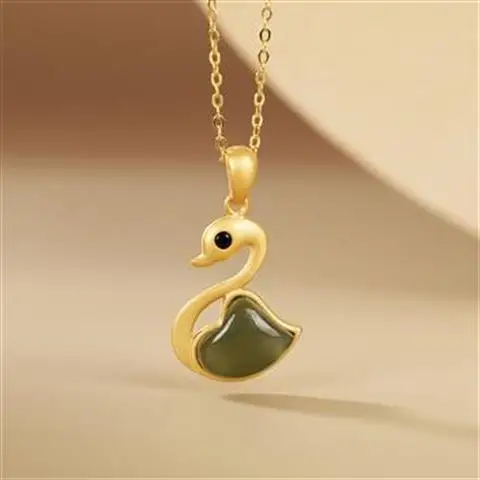 

S925 Sterling Silver Hetian Jade Gray Jade Personality Swan Creative Fashion Short Necklace for Ladies Vintage Silver Jewelry
