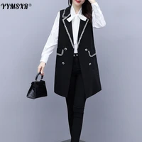 large size womens vest jacket 2022 spring and autumn casual double breasted black ladies office suit vest mid length