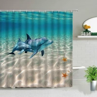 dolphin shower curtain cute marine animal blue sea water wave scenery bathroom decoration cloth hanging curtain with hook