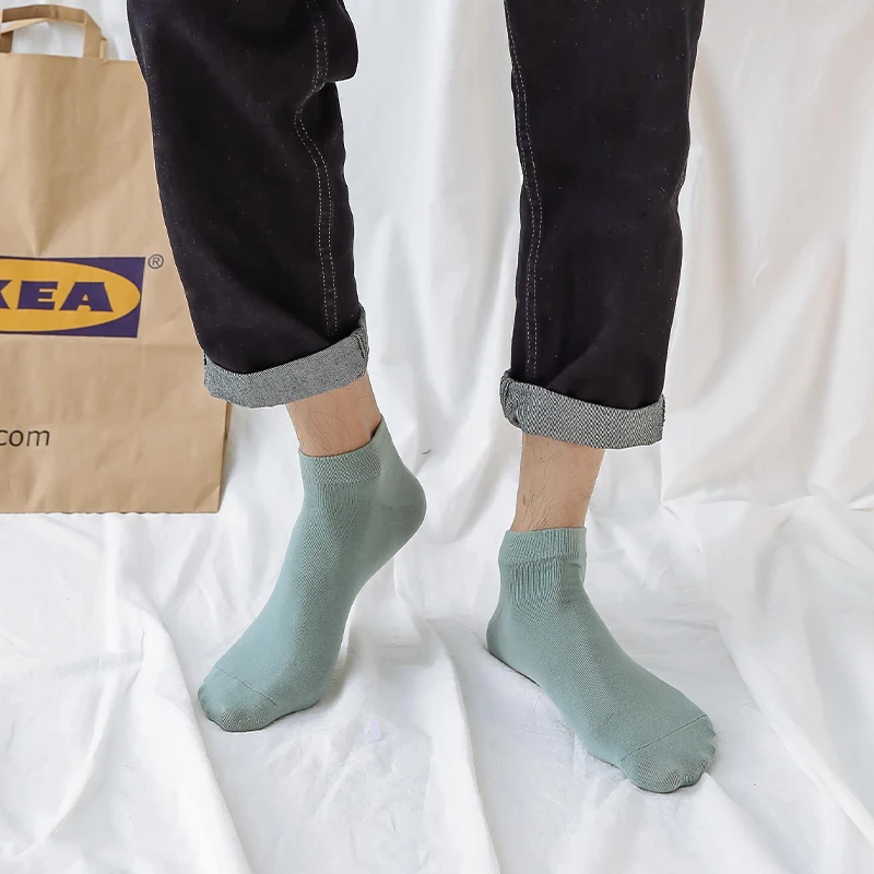 

Носки мужские из чистого хлопка, не впитывающие пот, тонкие однотонные простые в японском стиле, в Корейском стиле, лето-осень