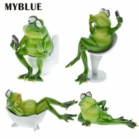 myblue kawaii artificial animal resin frogs in comfortable life figurines home room decorations accessories modern crafts