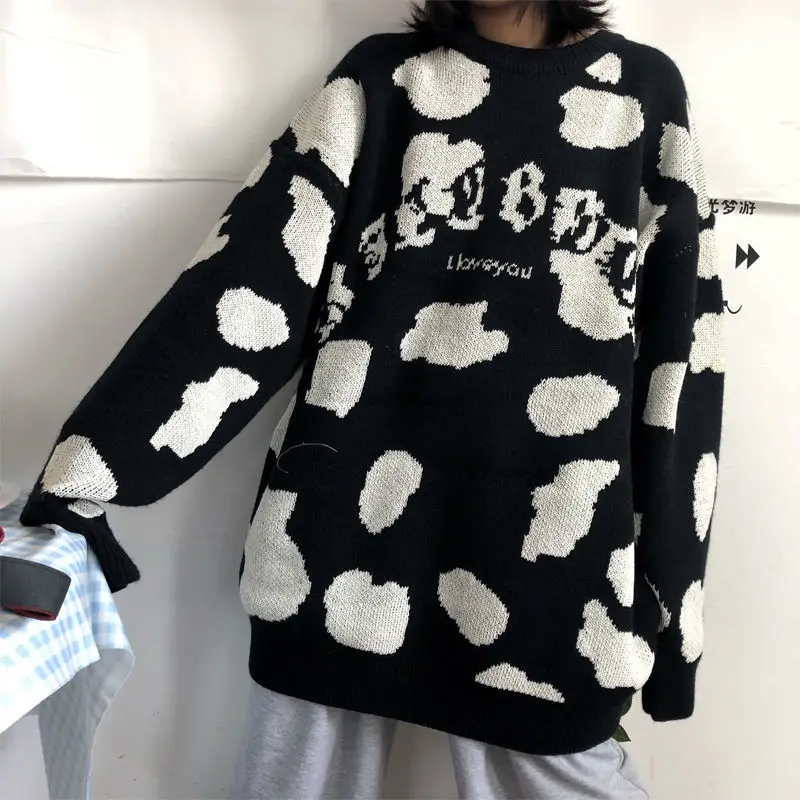 

Color Block Thickened round Neck Sweater Female Autumn Winter Loose Pullover Knitting Woman Sweaters Femme Chandails Pull Hiver