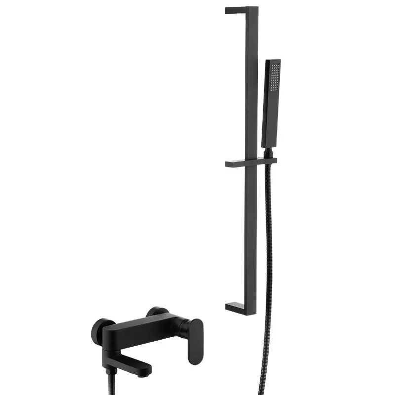 Top quality Black brass bathroom shower faucet set with slide bar handheld shower head 1.5m stainless steel hose Bathtub faucet