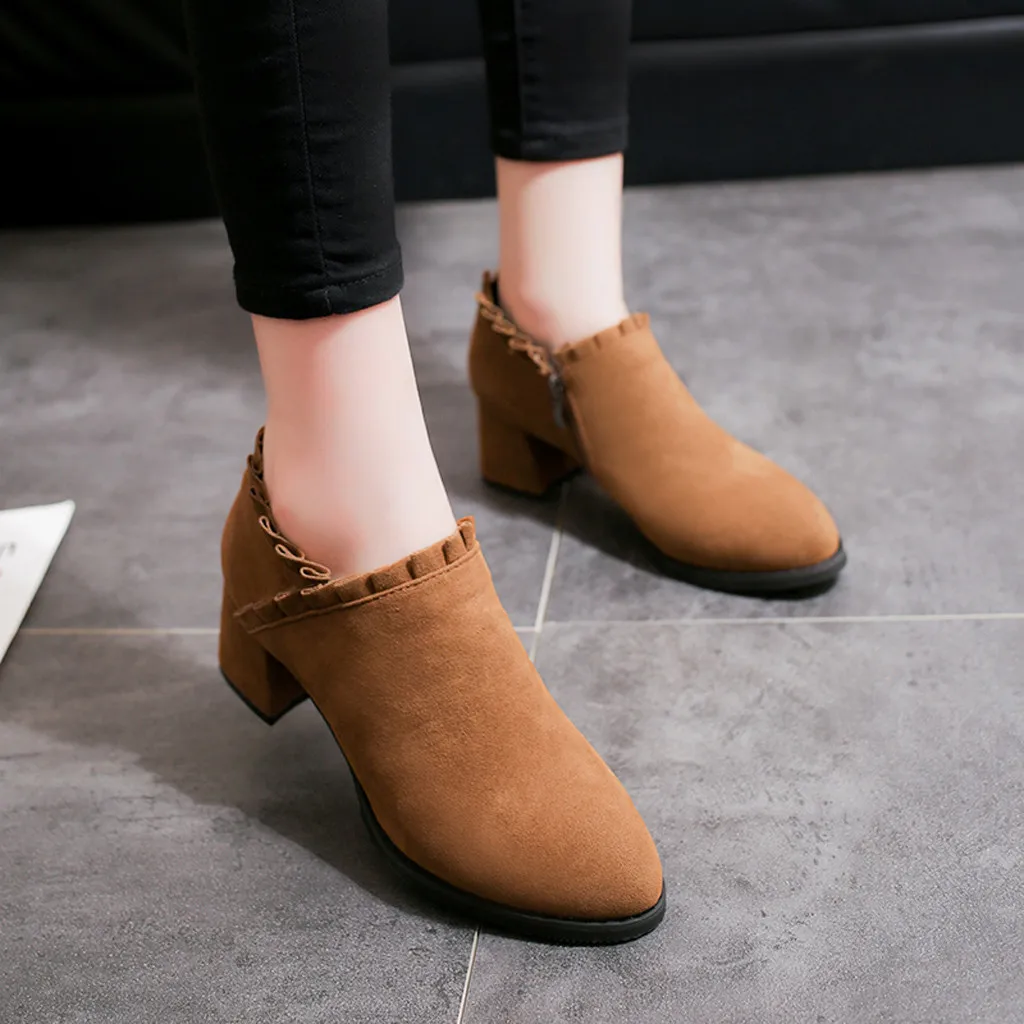 Vintage Women's Boots Suede Ladies Ankle Round Toe Short Booties Solid Black Brown Woman Shoes Winter For | Обувь