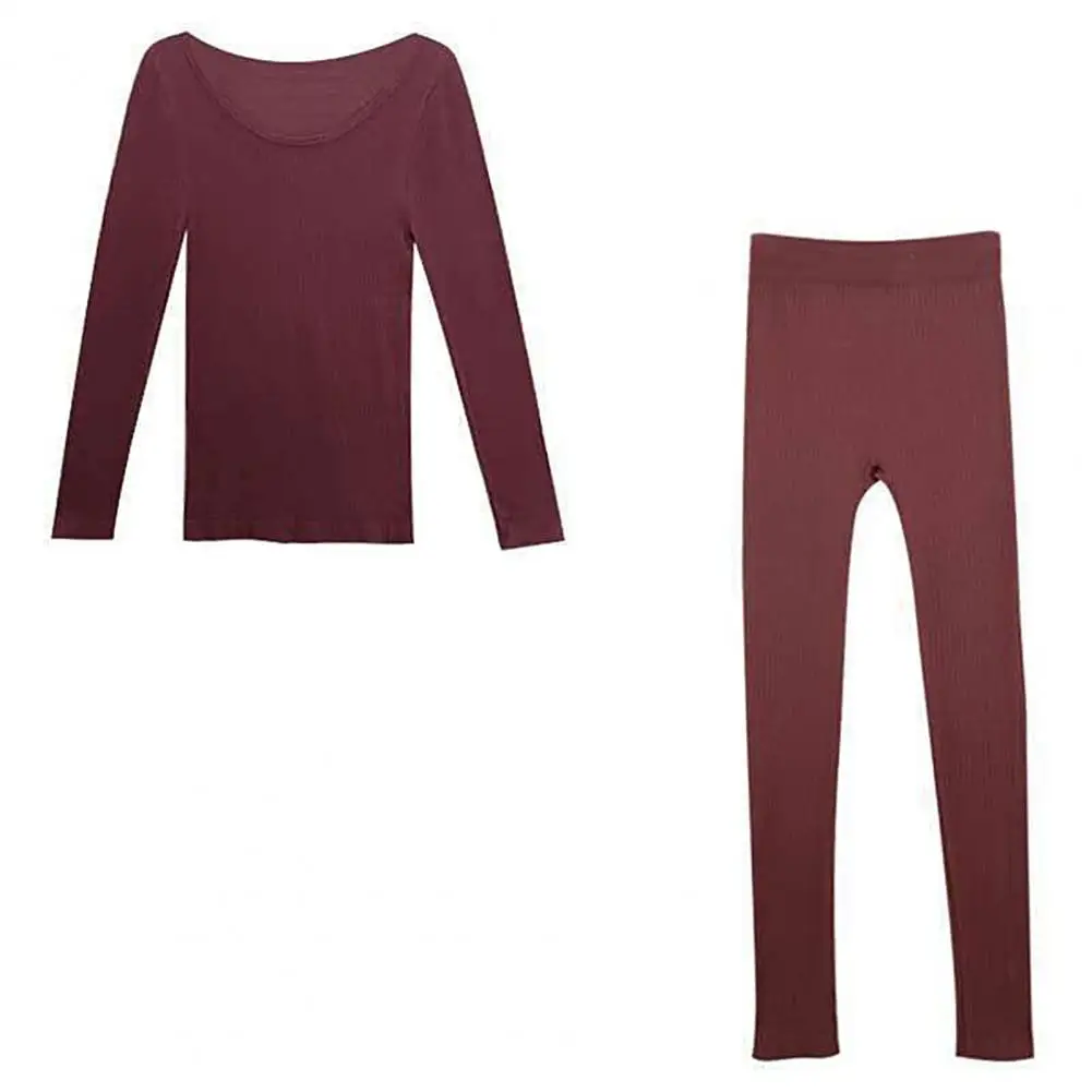 

Solid Color For Women Thermal Underwear Set Warm Winter Wear Clothes Cotton Thermo Lingeries Thermal Suit Female Tops+Pants