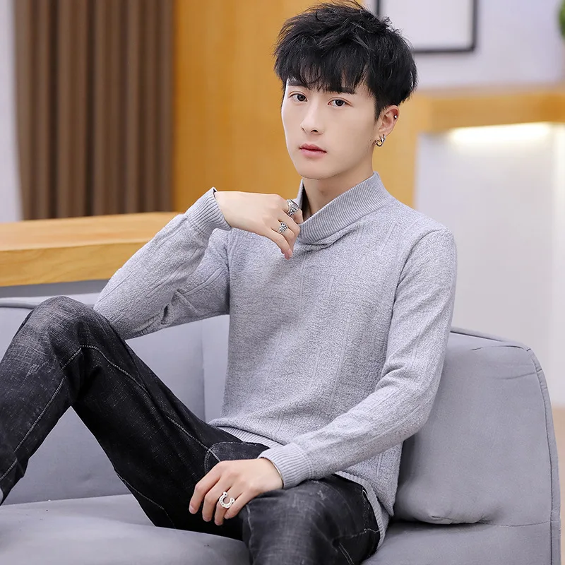 Мужские свитера с длинным рукавом Синяя водолазка Трикотажный Свитер Boss мужской