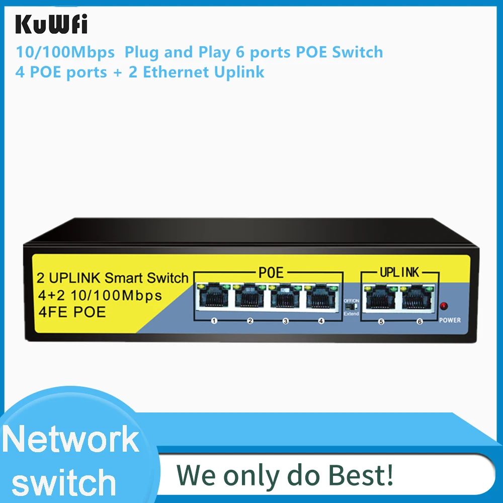 KuWFi 10 портовый коммутатор 8POE и 2 канала связи 802.3af/at 120 Вт Встроенная Мощность Vlan до