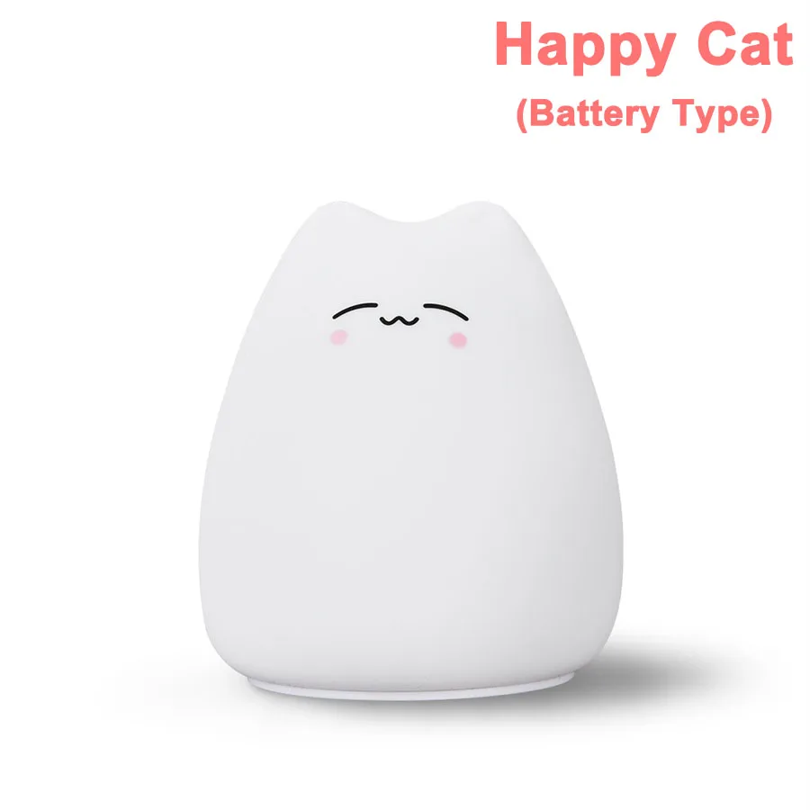 Happy Cat Battrey Силиконовый сенсорный Сенсор светодиодный ночной Светильник милый кот Пингвин Спальня ночника для детей подарок для маленьких детей 7 цветов - Испускаемый цвет: Happy Cat Battrey