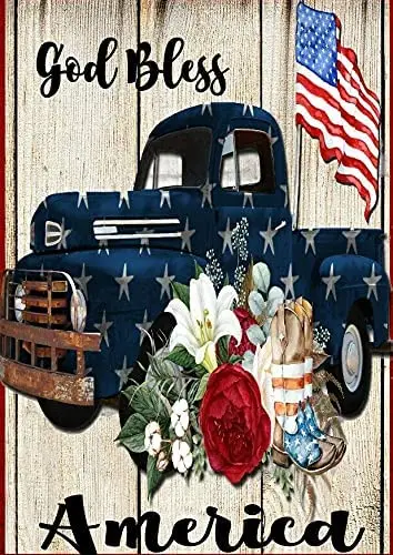 

Металлический жестяной знак Bless America Truck Bar Garage Dorm Decor Retro Art Metal, 8X12 дюймов