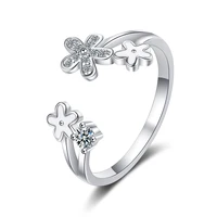 silver plated new womens fashion jewelry fashion simple crystal zircon flower open ring adjustable size ring exquisite jewelry