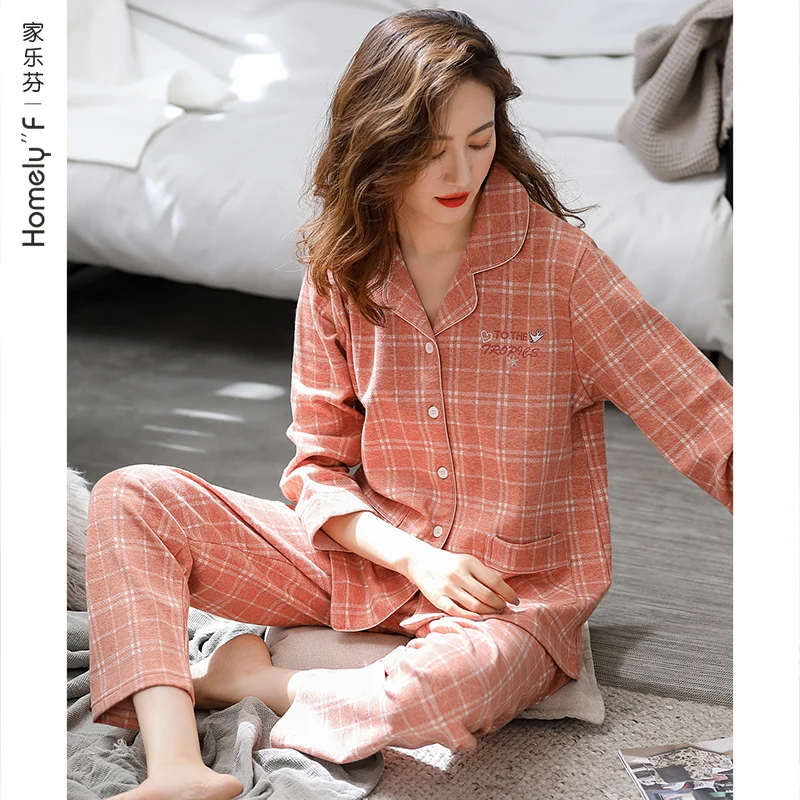 Pajamas Womens Spring and Autumn Clothing Cotton Long Sleeved Home Wear Cotton Autumn and Winter Thin XL Set