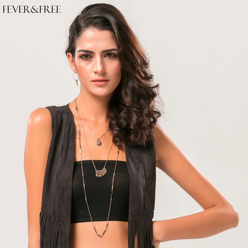

Fever&Free Natural Stone Long Chain Necklaces Vintage Multi Layer Tassel Choker Collar Necklaces Tribal Bohemian Collier Jewelry