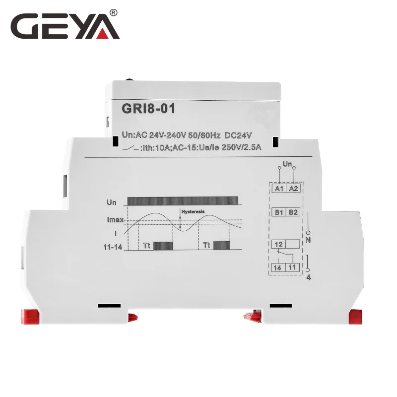 GEYA GRI8-01 реле контроля тока Диапазон тока 0.5A-16A AC24-240V или DC24V токочувствительное реле