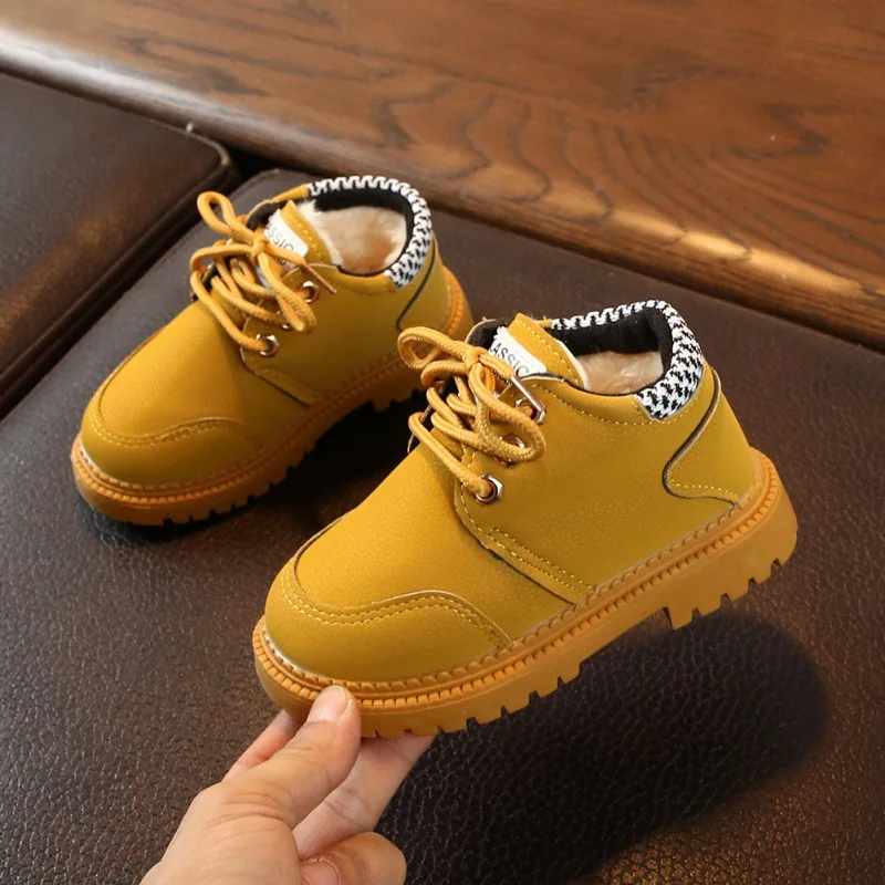 

Winter Baby Boot Children Casual Plus velvet Leather Boots Baby Boys Lace-Up Shoes Anti-slip Walking Shoe Super Warm for 21-30