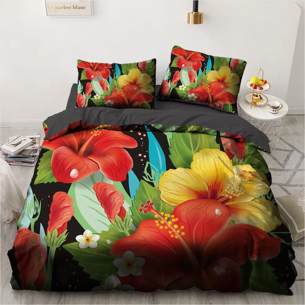 

3D Custom Design Gray Quilt Cover Sets Nordic Spring Comforther Cases Pillow Cover 160*200cm Single Twin Full Size Leaf Beddings