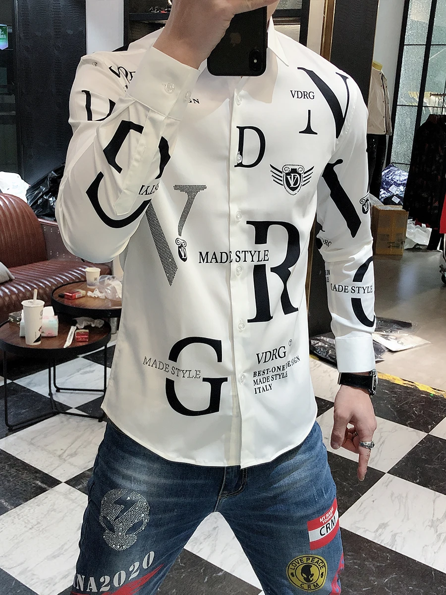Новинка 2021 мужская рубашка с большими буквами уличная одежда ночной клуб со