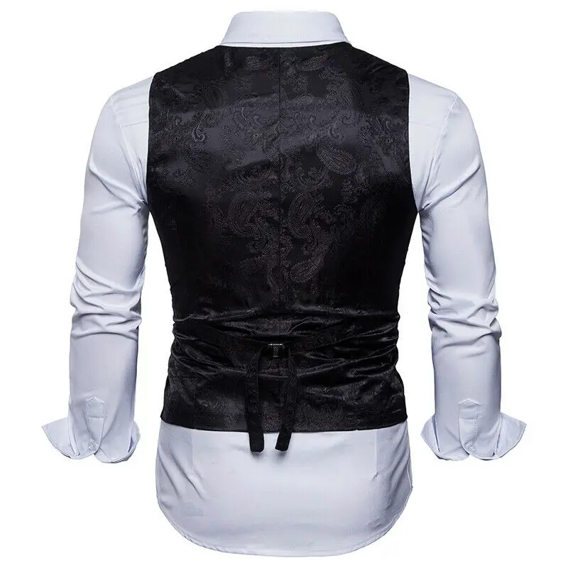 Мужской винтажный деловой жилет двубортный с вышивкой и V-образным вырезом