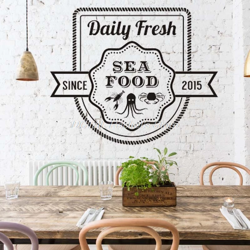 Seafood Restaurant Decor Lobster Crab Octopus Vinyl Wall Decal Kitchen Dining Room Sticker Bar Drink Art Sticker