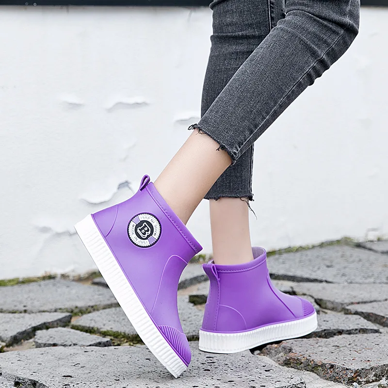 Women Fashion Ankle Rain Shoes Couple Outdoor Light Comfort Work Water Boots Female Winter Non-slip Waterproof Warm Rainboots