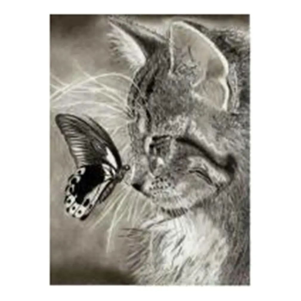 Набор для самостоятельной вышивки котом и бабочкой 5D алмазная картина по номерам