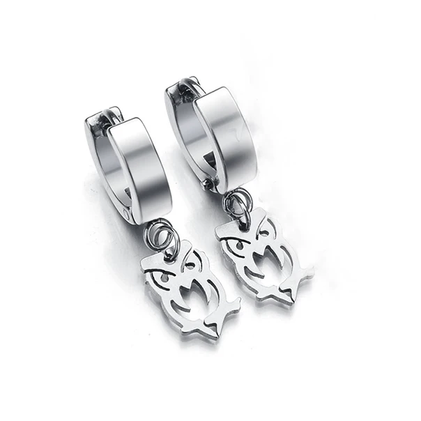 

2017 Stainless Steel Earrings Animals Hollow Owl Earrings Silver Color Black Puncture Drop Earrings for Women Rock Party Jewelry