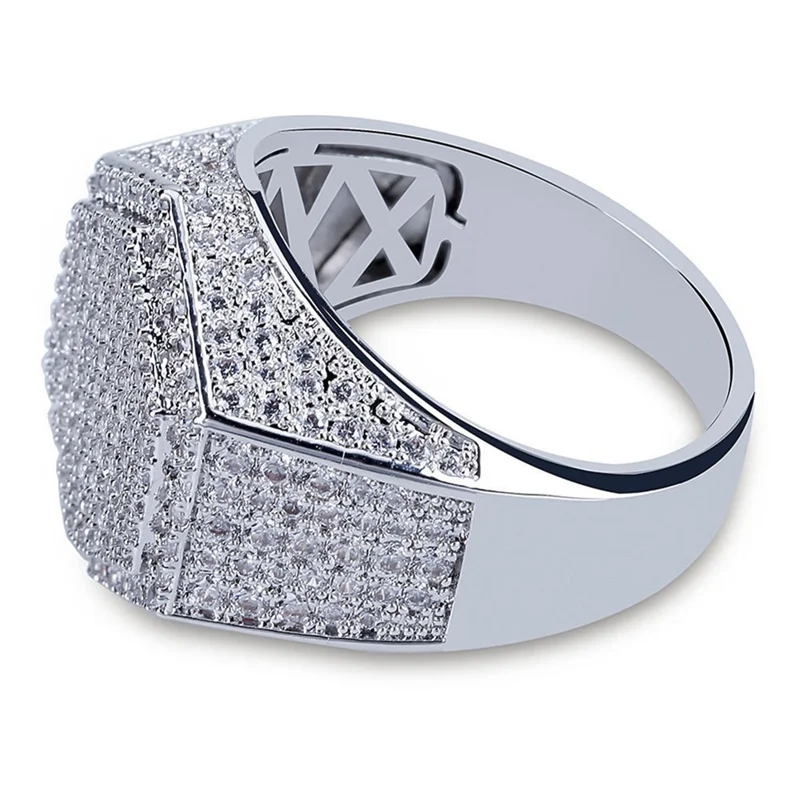 Мужское кольцо хип-хоп Iced Out, высокое качество, микро Pave CZ, кольцо на палец, серебряное золото, квадратные кольца для мужчин, ювелирные изделия