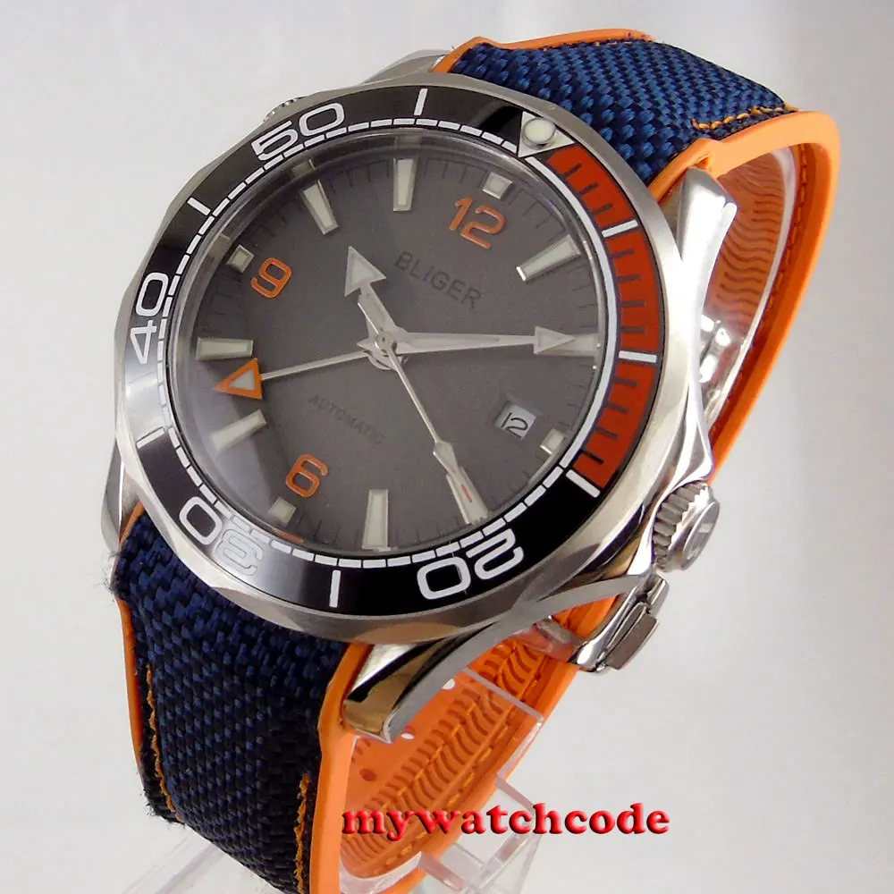

41mm BLIGER Sapphire Glass DG2813 / MIYOTA8215 automatic movement Ceramic Plated Bezel Rubber Strap Casual men Watch