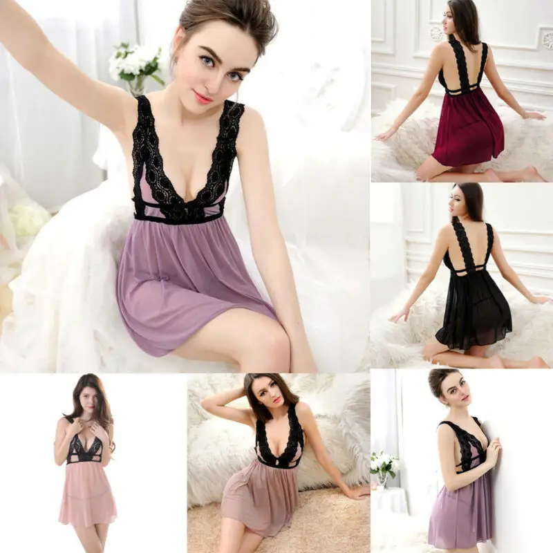 Женская сексуальная ночная рубашка атласная шелковая сорочка кружевные халаты