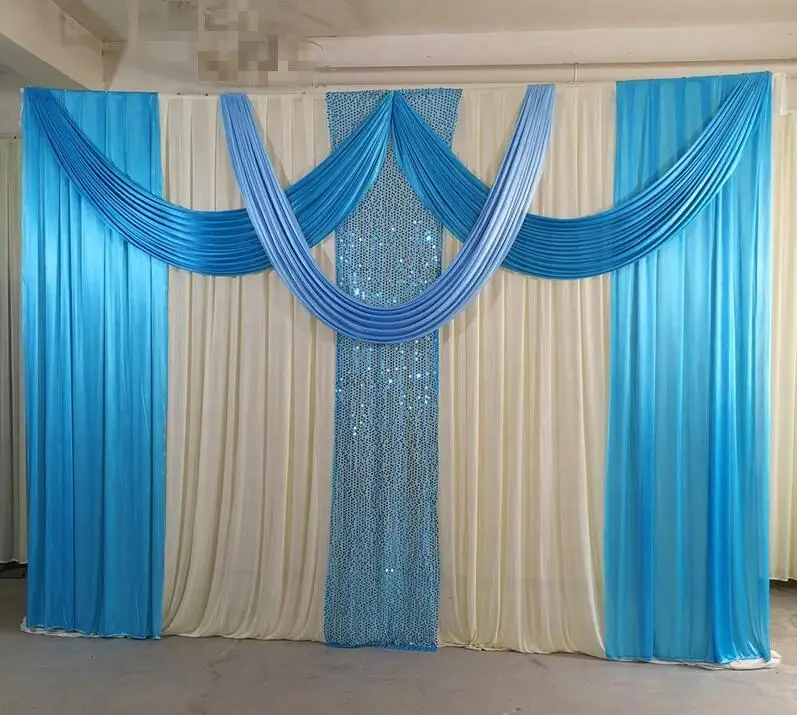 free shipping 3Mx3M New Design Wedding Stage Backdrop Sequin Curtain with Swags wedding party birthday decoration